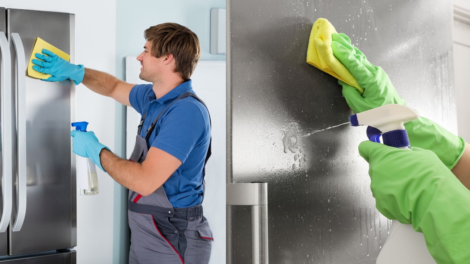 Cleaning a stainless steel refrigerator with a microfibre cloth