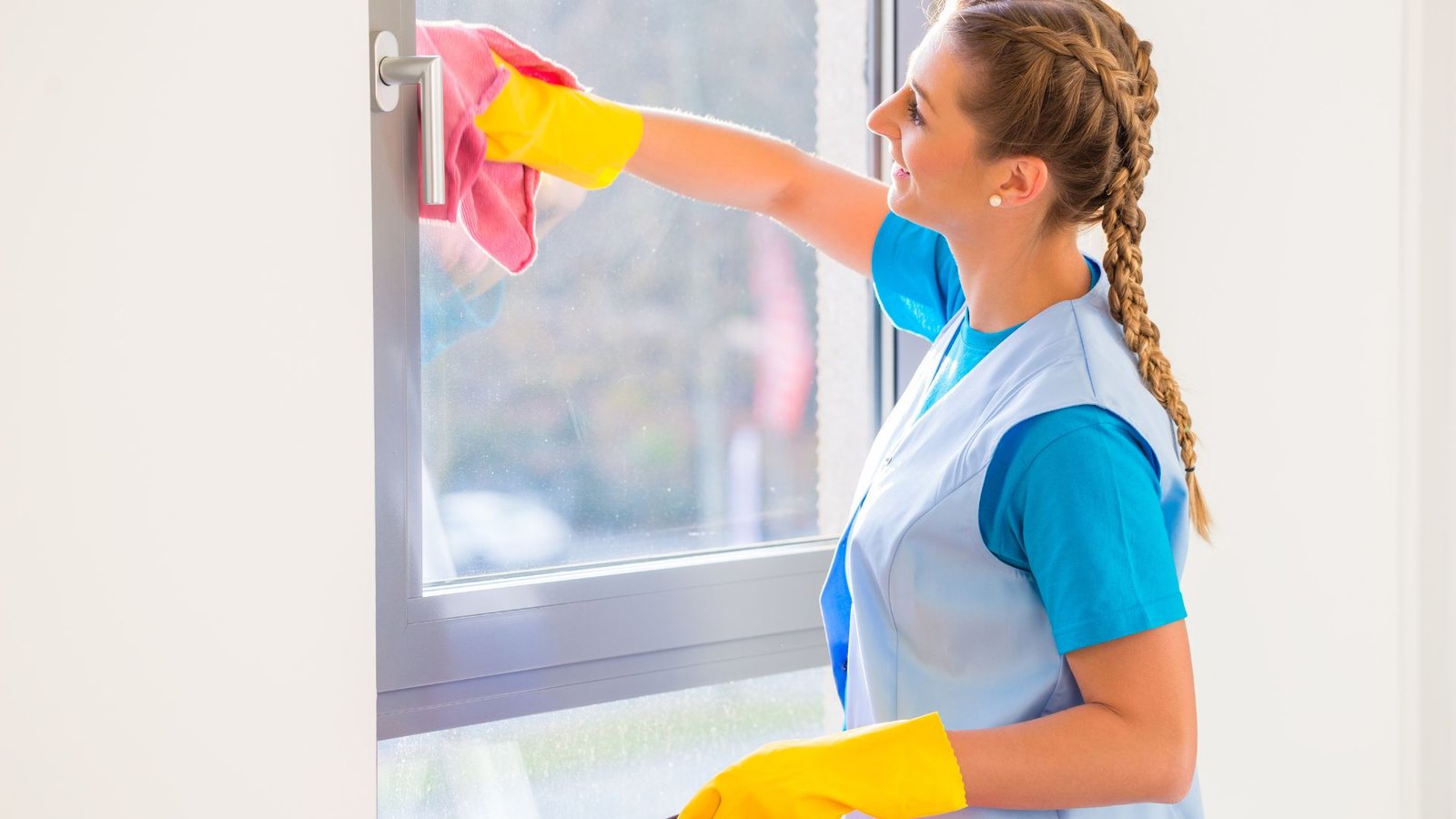 Person spraying homemade cleaner onto a window