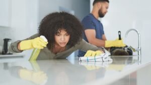 Clean kitchen sink and benchtop